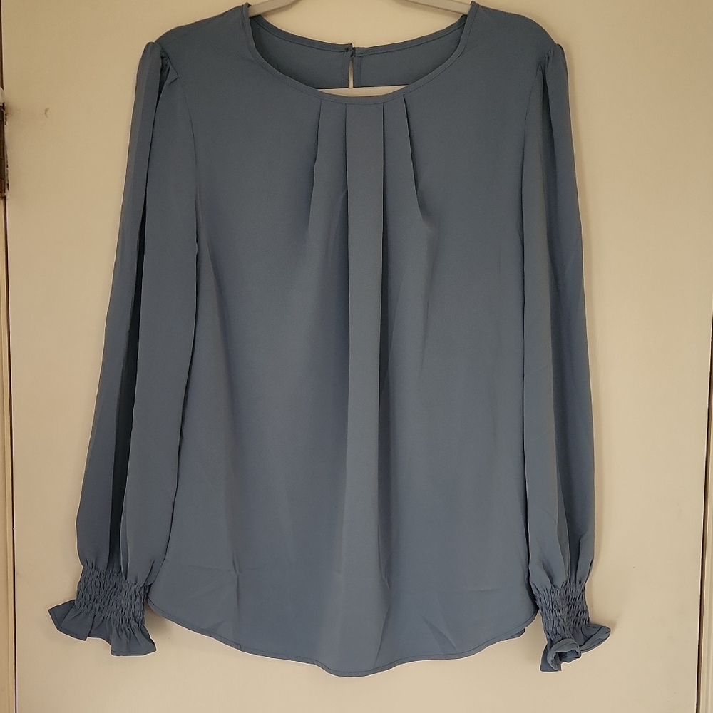 Source Unknown Classic Blue Blouse with Ruffle Cuffs